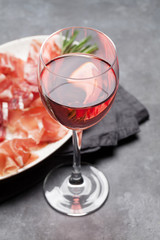 Spanish jamon, prosciutto and wine glass