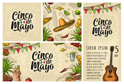 Cinco De Mayo Lettering And Mexican Traditional Food