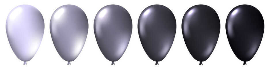 Set of realistic monochrome isolated white, silver and black balloons. Template for a business card, banner, poster, notebook, invitation