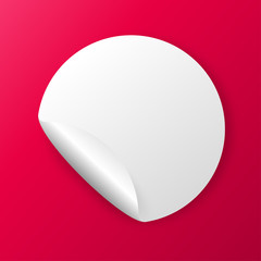 Round white realistic adhesive paper circles sticker with a peel off corner. Blank templates of a price tags. Empty mockup for a memo and notice. Transparent shadows