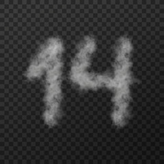 vector design of smoke textured number, fourteen, isolated on transparent background