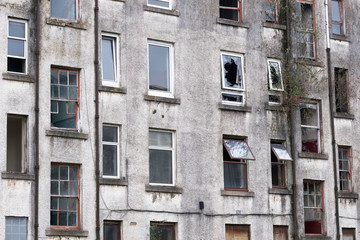 Derelict council house in poor housing crisis ghetto estate slum in Port Glasgow