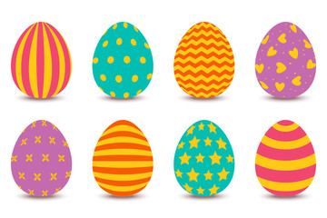 Vector cartoon set of Easter painted eggs isolated on white background.