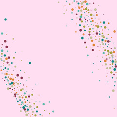 Festive background with multicolored confetti. Yellow, pink, blue circles but against a white background. Flying confetti.
