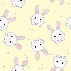 Cute Easter seamless pattern of white bunnies and Easter eggs.