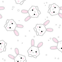 Easter seamless pattern design with bunnies on isolated white background.