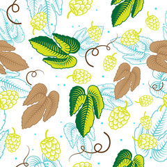Hop seamless pattern. Ornamental background for brewery products design