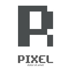 Obraz premium Logotipo letra R mayúscula en pixels en color gris