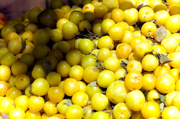 mirabellum yellow plums at farmers market