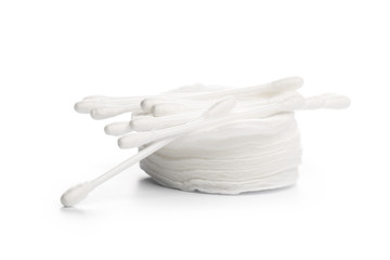 Cotton swabs and sticks isolated on white