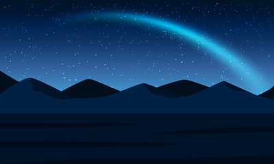 Night landscape mountain with star and aurora.