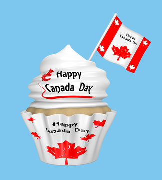 Cupcake mit dem Text Happy Canada Day und Ahornblatt.