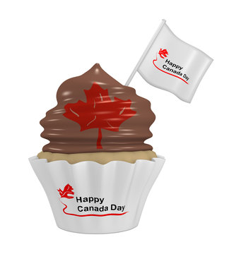 Cupcake mit Schokocreme, Ahornblatt und den Text Happy Canada Day.