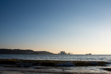 mouth of the Tagus river, lisbon, portugal, on sunset