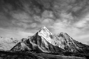 beautiful view of Ama Dablam from trek to Everset in Nepal. Himalayas. 