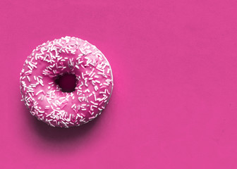 Donut On Pink Background With Free Space For Text