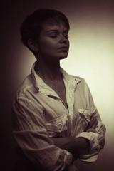 Studio portrait of a brunette with a short haircut