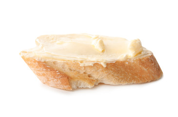 Fresh bread with butter on white background