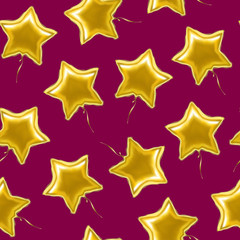 Realistic Detailed 3d Star Balloon Seamless Pattern Background. Vector
