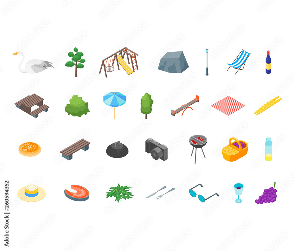 Poster Public Park Concept Color Icon Set. Vector