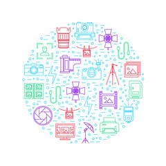 Photography Signs Thin Line Round Design Template. Vector