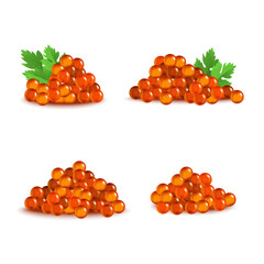 Realistic Detailed 3d Red Caviar Different Types Set. Vector