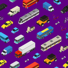 Transport Car 3d Seamless Pattern Background Isometric View. Vector