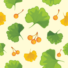Obraz premium Ginkgo biloba leaves with nuts. Seamless pattern for design