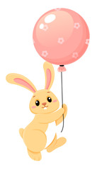 Obraz premium Cute little rabbit flying with pink balloon