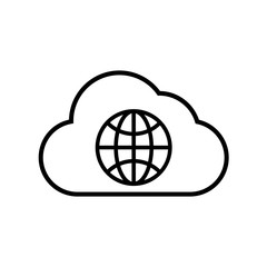 Earth in the cloud sign. Cloud storage network icon.
