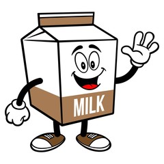 Chocolate Milk Carton Mascot Waving - A cartoon illustration of a Chocolate Milk carton mascot.