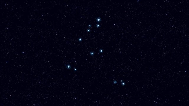 Capricornus constellation, gradually zooming rotating image with stars and outlines, 4K educational video 