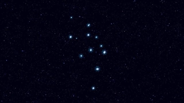 Aquarius constellation, gradually zooming rotating image with stars and outlines, 4K educational video 