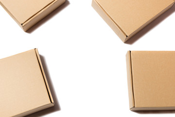 group of cardboard boxes on white background