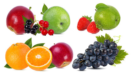 apples,grapes,orange,currant  and strawberries isolated on white background