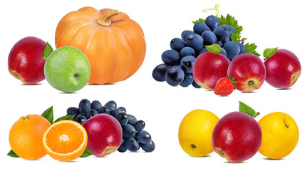 apples,grapes,orange,pumpkin and strawberries isolated on white background