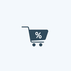 Loan shopping cart icon. Discount percent sign. Credit percentage symbol. Sale icon. Shopping cart, trolley with percent sign. Retail concept. Promotion, special offer, seasonal discounts