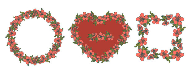 floral design element wreath from cherry flowers, isolated on white background