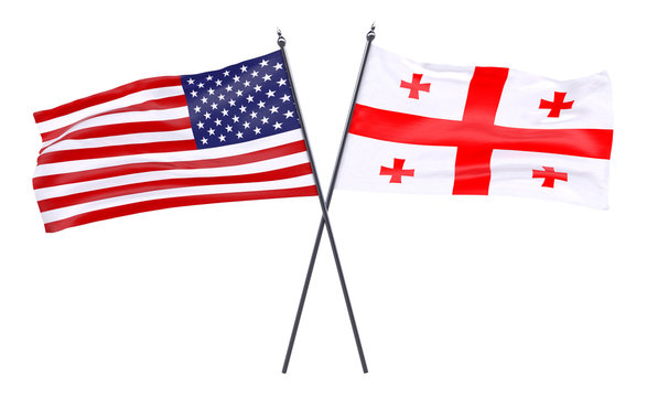 USA and Georgia, two crossed flags isolated on white background. 3d image