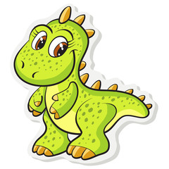 cartoon dinosaur sticker, flat design, green