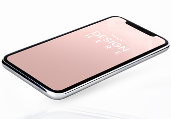 Smartphone on Reflective White Surface Mockup