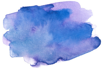 Watercolor stain on white background isolated. Element with paint and watercolor paper texture. Background for design of postcards and print.