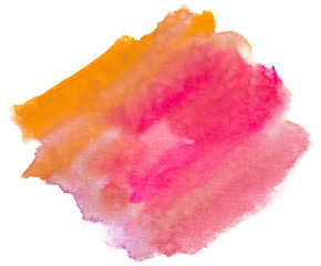 Watercolor stain on white background isolated. Element with paint and watercolor paper texture. Background for design of postcards and print.