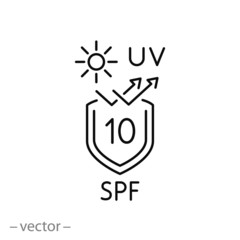 uv protect icon, spf 10 linear sign on white background - editable vector illustration eps10