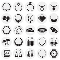 Jewelry icons set on cirlces background for graphic and web design. Simple vector sign. Internet concept symbol for website button or mobile app. - 260608105