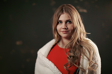 Obraz premium girl portrait piercing nose / model blonde young posing with a ring in her nose, girl hipster