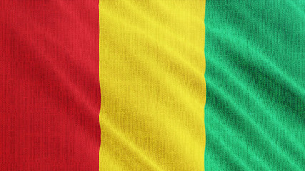 Guinea flag is waving 3D illustration. Symbol of Guinean national on fabric cloth 3D rendering in full perspective.