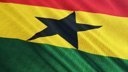 Ghana flag is waving 3D illustration. Symbol of Ghana national on fabric cloth 3D rendering in full perspective.