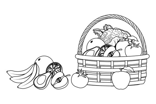 fruits basket clipart black and white