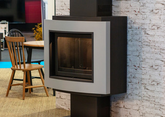 big home fireplace installed in the hallway